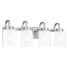 TENGXIN 4-Light Bathroom Light Fixtures, Brushed Nickel Vanity Lights Over Mirror, Farmhouse Wall Sconces with Dual Glass Shade, Modern Wall Lamp for Bathroom Hallway Living Room Cabinet,TXVLBN03