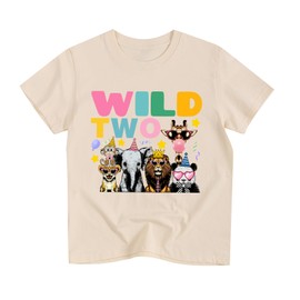 Two Wild Girls Birthday Shirt 2th Birthday Shirt Giraffe Lion Zebra Elephant Panda Animal Theme Bday Tees