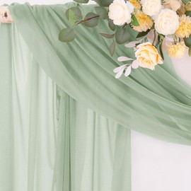 Socomi Wedding Arch Draping Fabric 29" x 20Ft 2 Panels Sage Green Sheer Outdoor Curtain Drapes Extra Long for Wedding Ceremony Birthday Party Decoration