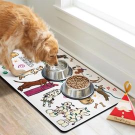 Dog Cat Food Mat for Floors - Absorbent, Quick Dry, Non-Slip Bowl Mat for Food and Water - Pet Accessories and Supplies