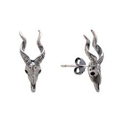 925 Sterling Silver Creepy Skull Ram Head Earrings Studs