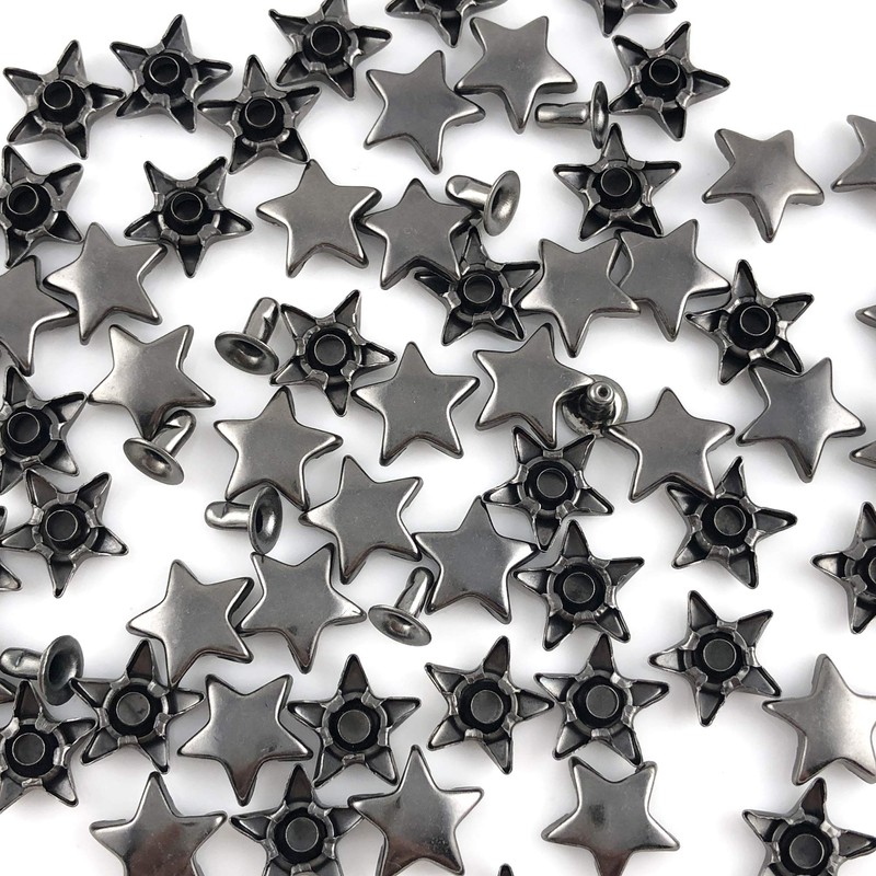 100 Sets 12MM Gun Metal Star Rivets for Leather Star