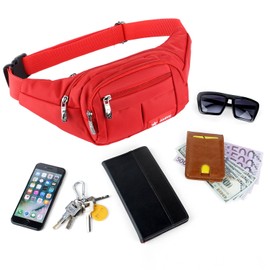 Bumbags and Fanny Packs for Running Hiking Waist Bag Outdoor Sport Hiking Waistpack for Men Women (Red-Ex-Belt)