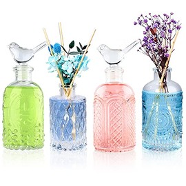 SuproBarware Glasdiffusorflaschen Set 4 Stck Leere Glasflaschen mit Schilfrohr-Diffusor Glasflaschen fr Raumduft Diffusor Duftst?bchenhalter fr ?therische ?le Selbermachen, dekorative Flaschen, Duftvase