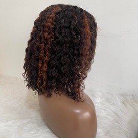 ARILAY Short Curly Bob 13x6 Lace Front Wigs Human Hair Highlight Color P2/30 Brown and Blonde Water Curly Glueless Wig 180% Large Density Wig Deep Parting Pre Plucked With Baby Hair 12 Inch