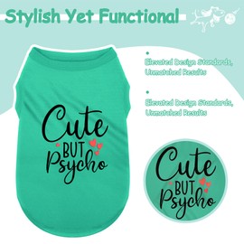 Expressive Polyester Dog Shirt Vest: Soft and Lightweight Puppy Shirt for Small and Medium Dogs, Featuring The Playful 'Cute but Psycho' Slogan Print Shirts Tank Top Turquoise S