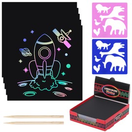 JIANTA 240 Pcs Mini Rainbow Scratch Notes, 3.3 x 3.3 in Scratch Art for Kids, Cute Scratch Doodle Paper Gifts with 6 Wooden Stylus + 6 Stencils, Christmas Stocking Fillers for Party Favor