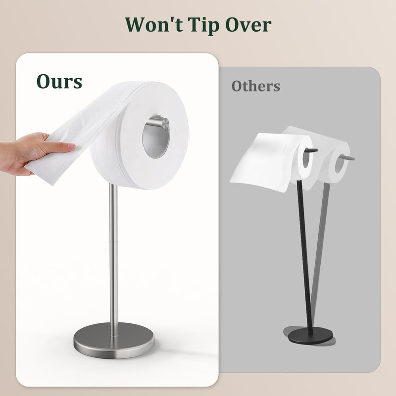 Evolvegoods Brushed Nickel Toilet Paper Holder Stand, Freestanding Toilet Paper