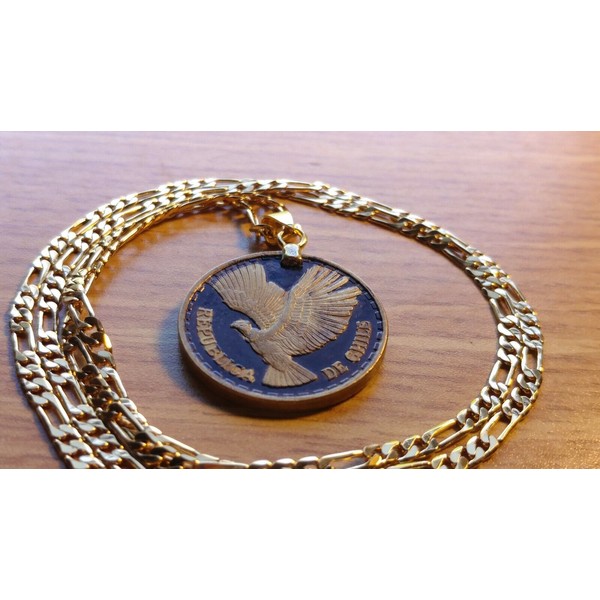 Classic Chile Condor 🇨🇱 Brass 27mm  Pendant 24" 18kgf Gold Filled Chain.
