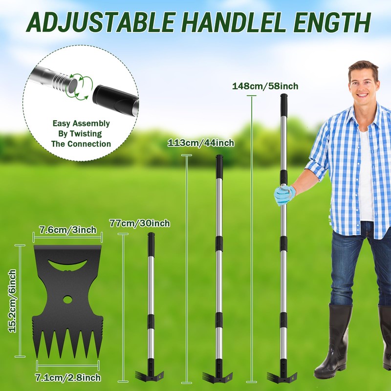 Ukiupop Long Handle Weed Puller Tool – 2-in-1 Handle Garden