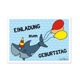 Children's Birthday Shark Invitation Cards Boys Birthday Invitation Birthday Invitation Children Shark – Set of 10 – Illustration – 14.8 x 10.5 cm