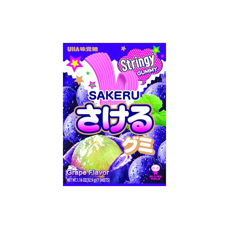 UHA Mikakuto Sakeru Stringy Gummy Grape 1.16 OZ (Pack of