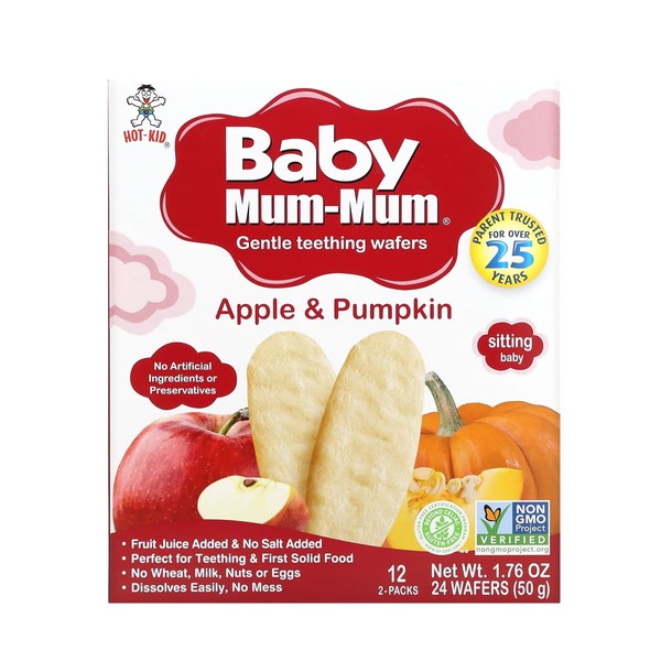 Galletas De Arroz Para Bebé Orgánica Baby Mum Mum, Sin Gluten, Alimentación Complementaria (Manzana y calabaza)