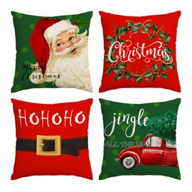 Neatee Living Set of 4 Christmas Decorative Throw Pillow Covers Winter Holiday Xmas Cushion Covers Christmas Trees Red Truck Snowflakes Deer Outdoor Sofa Couch Home Pillow Cases 20x20