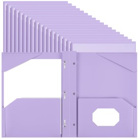 Henoyso 48 Pcs Plastic Folder with Clear Front Pocket and 3 Prongs Heavy Duty Plastic Folders with Card Slot Pocket Folders with Prongs for School Office Home(Light Purple)