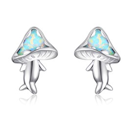 VENACOLY Mushroom Earrings 925 Sterling Silver White Opal Stud Earrings Mushroom Jewellery Gifts for Women, Sterling Silver, No Gemstone