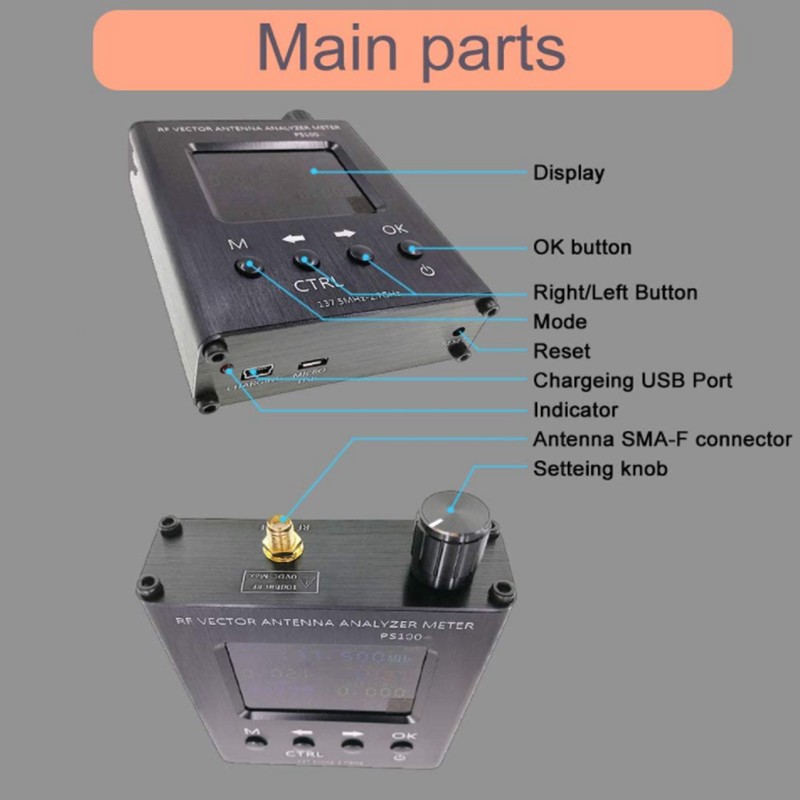 Antenna Analyzer Handheld 137.5MHz‑2.7GHz UV RF Vector Analyzer for Indoor