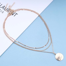 Allereyae Boho Layered Coin Necklace Gold Disc Pendant Necklace Initial Coin Choker Necklace Vintage Round Circle Necklaces Jewelry for Women and Girls