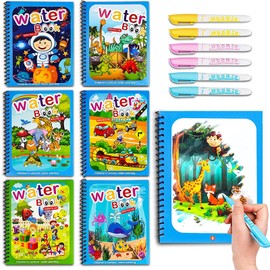 6 Set Water Drawing Books for for Kids, Kids Montessori Toys Reusable Magic Water Coloring Book Magica Drawing Books Painting Toys Toddler Early Education Toys for Boy Girl 3-6(Pen Random Color)
