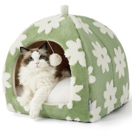 Lesure Cute Cat Beds for Indoor Cats - 2 in 1 Large Cat Cave Bed with Removable Washable Cushioned Pillow, Cozy Kitten Tent with Non-Slip Bottom, Green, 17.3 inches | LE SURE