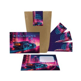 12 Invitation Cards for Children's Birthday Party Racing Car Boys Children Cool Colourful Invitations Birthday Invitations Kids Includes 12 Envelopes, 12 Bags, 12 Stickers