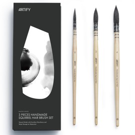 ARTIFY 3 Pinceles Acuarela Pelo de Ardilla Natural Alta Absorción #0, 2, 4 | Hechos a mano por artesanos, Pinceles redondos con punta fina, Virola eng