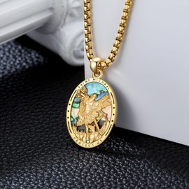 Grmdit St Michael Pendant for Men 925 Sterling Silver Saint Michael Necklace Archangel Michael Medal Jewelry Gifts for Men Women