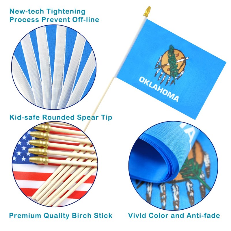Newperlite Oklahoma Stick Flag Small Mini Hand Held Flags -