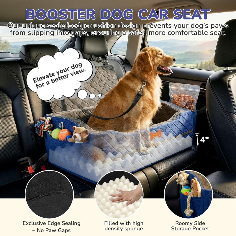 Dog Car Seat for Medium Large Dogs, 4" Elevated Dog