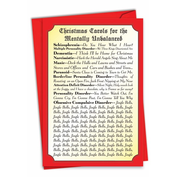 NobleWorks - Adult Humor Christmas Note Card with Envelope (4.63 x 6.75 Inch) - Funny Happy Holidays and Season's Greeting Stationery - Christmas Carols 1088