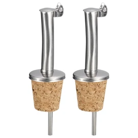 uxcell Stainless Steel Bottle Pourers, 2Pcs Auto Flip Olive Oil Spout, Cork Design Wine Bottle Stoppers, for Pours Liquid, Olive Oil, Wine, Vinegar