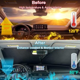 PIMCAR Windshield Sun Shade for 2023 2024 2025 Honda Accord, 310T Reflective Polyester Front Window Sun Visor Blocks UV Rays Foldable Sunshade Honda Accord Accessories