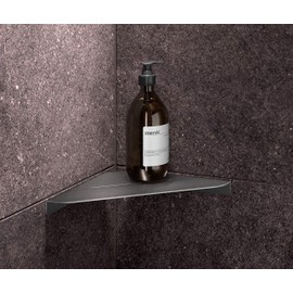 PHOS Design Corner Shower Caddy 23 x 23 cm Wide, Solid Stainless Steel, Brushed, Shower Shelf Corner, Shower Basket & Pad, Holder for Shampoo, Shower Gel, Soap, Corner Shelf, Rustproof