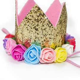 Ipalmay Baby Princess Glitter Gold Crown, 1st Birthday Party Hat Gold