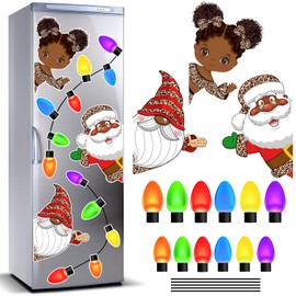 Xuhal 20 Pcs Christmas African American Refrigerator Magnets Christmas Car Refrigerator Decorations Magnetic Leopard Black Girl Gnome Santa Claus Light Bulb Magnet Accessories for Xmas Party Supplies