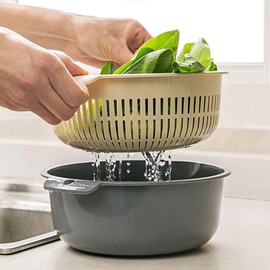 Colander Bowl Set | Fruit and Vegetable Washing Strainer Bowl | Stackable Container with Quick-Drain Holes for Rice Rinsing Baking Sifting Meal Prep Noodle Pasta Cleaning
