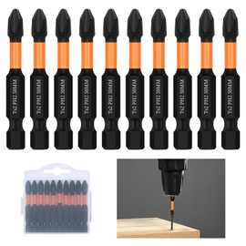 10 Pcs PH2 Impact Screwdriver Bits Set, 50mm Impact Duty Drill Bits, Phillips Magnetic Heavy Duty Screwdriver Bits, Precision Milled 1/4 Inch Hex Shank Bits for Dewalt Milwaukee Bosch Makita Ryobi
