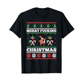Merry Christmas Humour Offensive Ugly Sweater for Adults T-Shirt, black