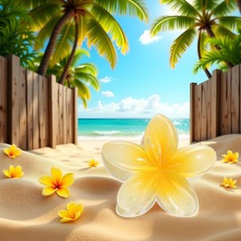 Hawaiian Flower Hair Claw Clip, Plumeria Design, Large Size for Women Large Size for Thick Hair, Yellow