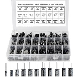 Singertop Electrolytic Capacitor, Aluminum Electrolytic Capacitor, 24 Types, 500 pcs, Electronic Parts Bag, 0.1uF-1000uf, Electronic Work Basic Parts Set, Electrolytic Capacitor Set, High Frequency,