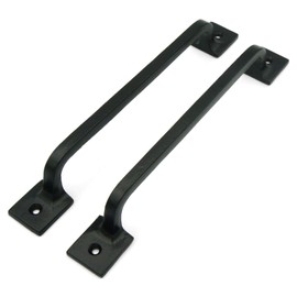 CRAFTSMAN ROAD Black Cast Iron Pull Handles 12 inch (Squared Base, Set of 2) - Cabinet Door Handles, Gate Handle Pull, Barn Door Hardware, Grab Handles