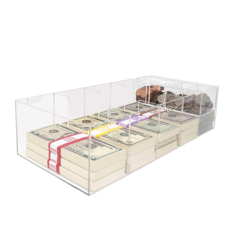 Acrylic Money Tray with Coin Tray Insert, 5 Compartment Clear