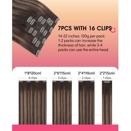 Youngsmile Balayage Clip in Hair Extensions Human Hair, Human Hair Clip in Extensions, 2/6/2 Balayage Dark Brown to Chestnut Brown, Double Weft,16 Inch 120g 7Pcs Soft Silk (CLIP#2/6/2-16Inch)