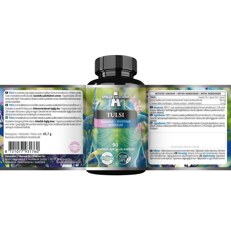 Tulsi Holy Basil 500 mg - Extract at 5% Ursolic