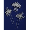 Bridal Hair Pins Set Handmade Pearl and Rhinestone Flower Design