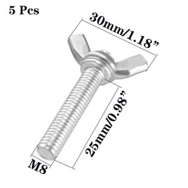 5 Pcs M8 304 Stainless Steel Wing Butterfly Screws Bolts Wing Bolt Machine Fastener Thumb Hand Screws (M8-1.25 x 25mm)