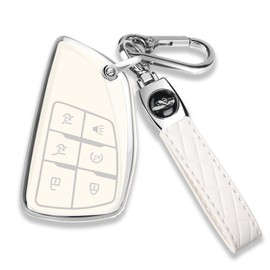 QBUC for Chevy Key Fob Cover with Keychain Soft TPU Protection Case Compatible with 2021-2026 Chevy Tahoe Suburban GMC Yukon Denali Silverado 6-Buttons(Chrome Trim White)