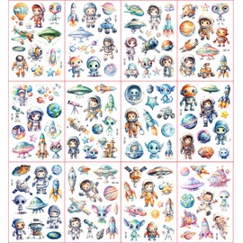 Space Glitter Tattoo Set Children, 12 Sheets Glitter Tattoo Space Children, Space Tattoos Decoration Children's Birthday, Space Birthday Party Gift Decorations, Skin-friendly Temporary Children