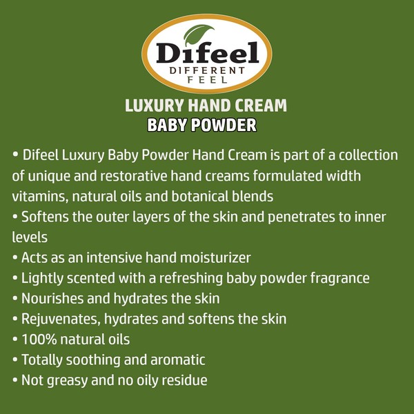 Difeel Intensive Moisturizing Hand Cream - Baby Powder 1.4 ounce (2-Pack)