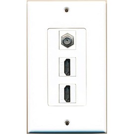 RiteAV - 2 HDMI and 1 Coax Cable TV F Type Port Wall Plate White Decorative